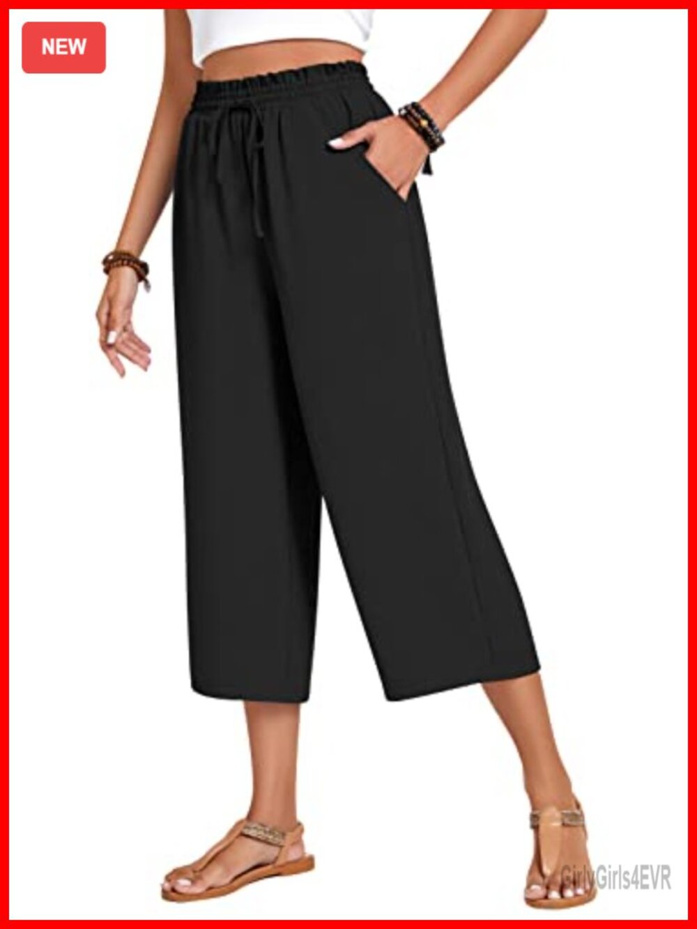 Women's Capri Pants High Waisted Wide Leg Palazzo Trousers with Pockets